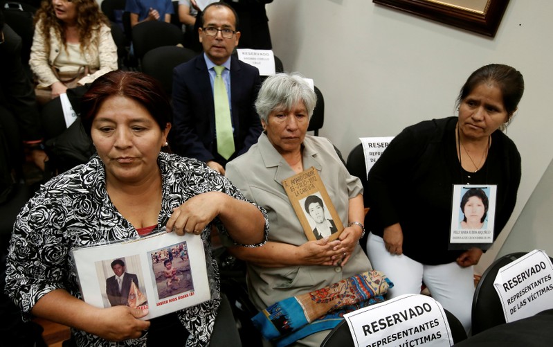 Rosa Rojas, Raida Condor and Gladys Rubina, relatives of victim of repression amid the ruling of Alberto Fujimori, attend a hearing convened by the judges of the Inter-American Court of Human Rights in San Jose