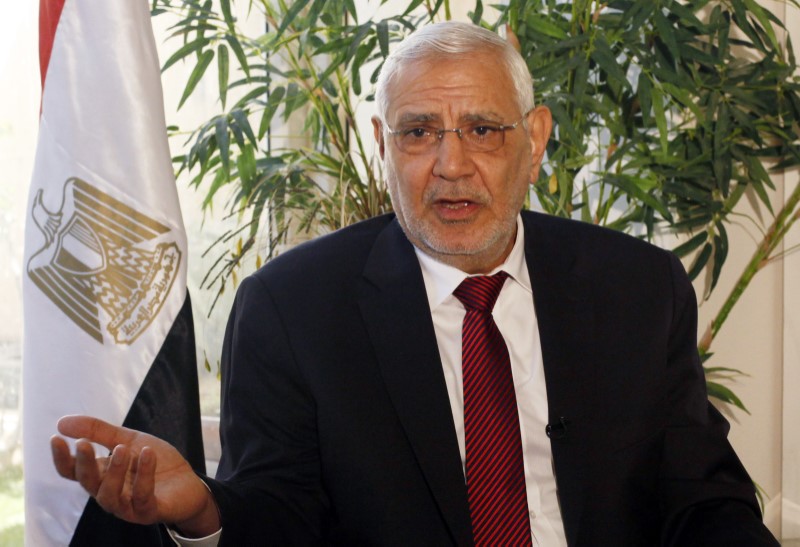 Former presidential candidate Abol Fotouh speaks during an interview in Cairo
