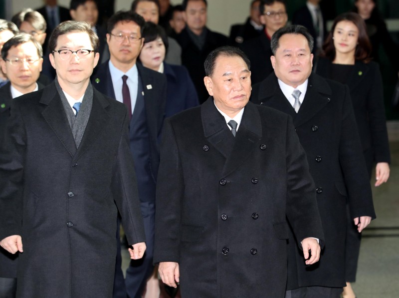 Vice chairman of the North Korean ruling party's central committee Kim Yong Chol arrives at the South's CIQ, south of the demilitarized zone in Paju