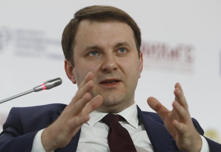 Russian Economy Minister Maxim Oreshkin speaks during a session of the Gaidar Forum 2018 