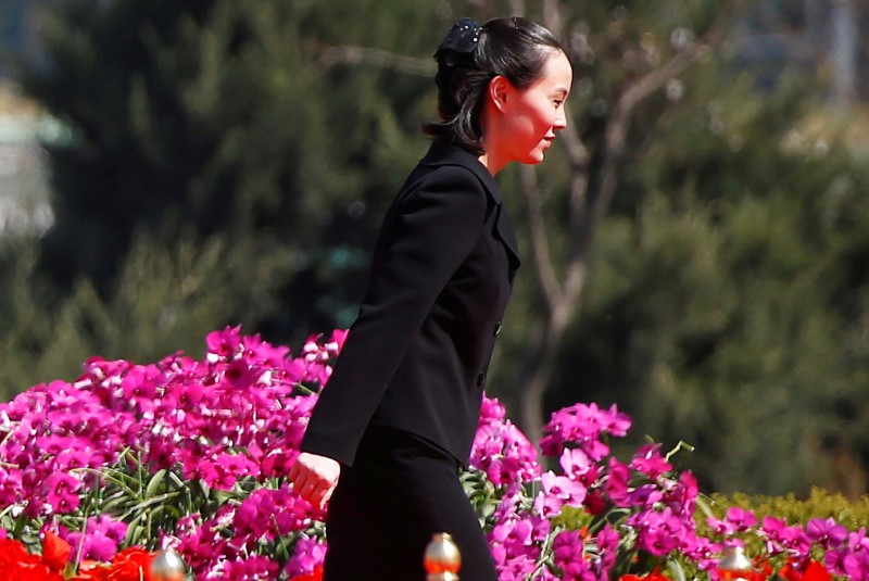 Kim Yo Jong, sister of North Korean leader Kim Jong Un, attends an opening ceremony of a newly constructed residential complex in Ryomyong street in Pyongyang