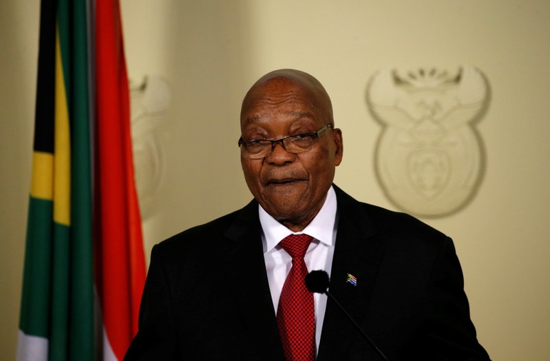 South Africa's President Jacob Zuma announces his resignation at the Union Buildings in Pretoria