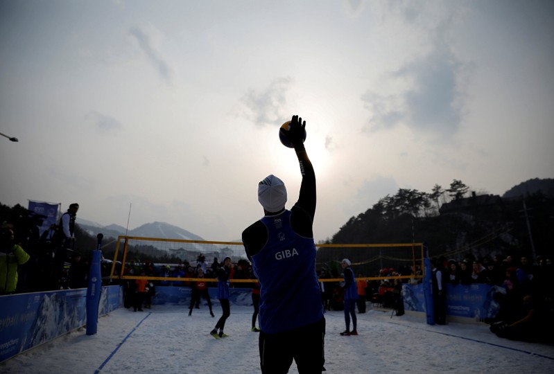 Giba Godoy of Brazil plays during an event promoting the Snow Volleyball hosted by FIVB and CEV in Pyeongchang