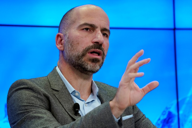 Dara Khosrowshahi, Chief Executive Officer of Uber Technologies, attends the World Economic Forum (WEF) annual meeting in Davos
