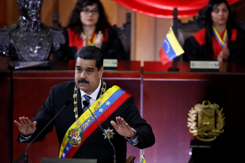 Venezuela's President Nicolas Maduro gestures as he speaks during a ceremony to mark the opening of the judicial year at the Supreme Court of Justice (TSJ) in Caracas