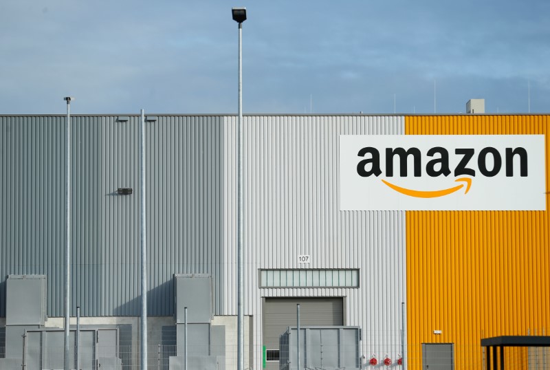 FILE PHOTO - A view of the new Amazon logistic center with the company's logo in Dortmund