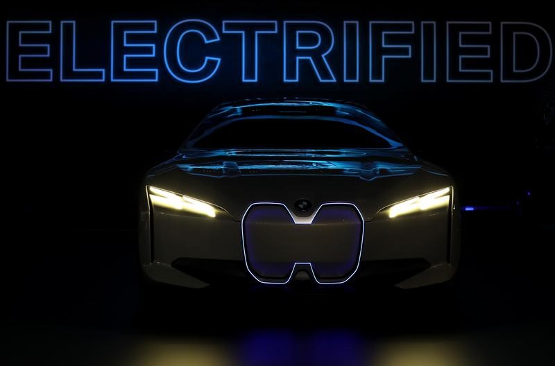 The BMW all electric i Vision Dynamics concept car is displayed at the Los Angeles Auto Show in Los Angeles