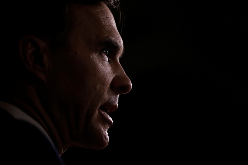 Minister of Finance Morneau is interviewed in the foyer of the House of Commons after tabling the budget on Parliament Hill in Ottawa