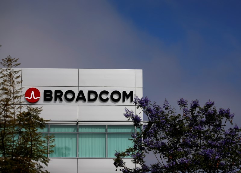 Broadcom Limited company logo is pictured on an office building in Rancho Bernardo, California