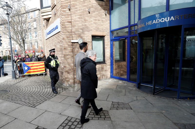 Catalunya's former education minister Carla Ponsati arrives to hand herself in at a police station in Edinburgh, Scotland