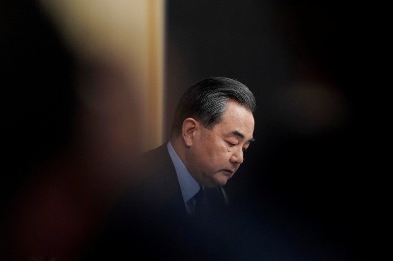 China's Foreign Minister Wang Yi attends a news conference during the ongoing NPC in central Beijing