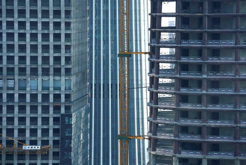 Construction sites are pictured in Beijing's central business area