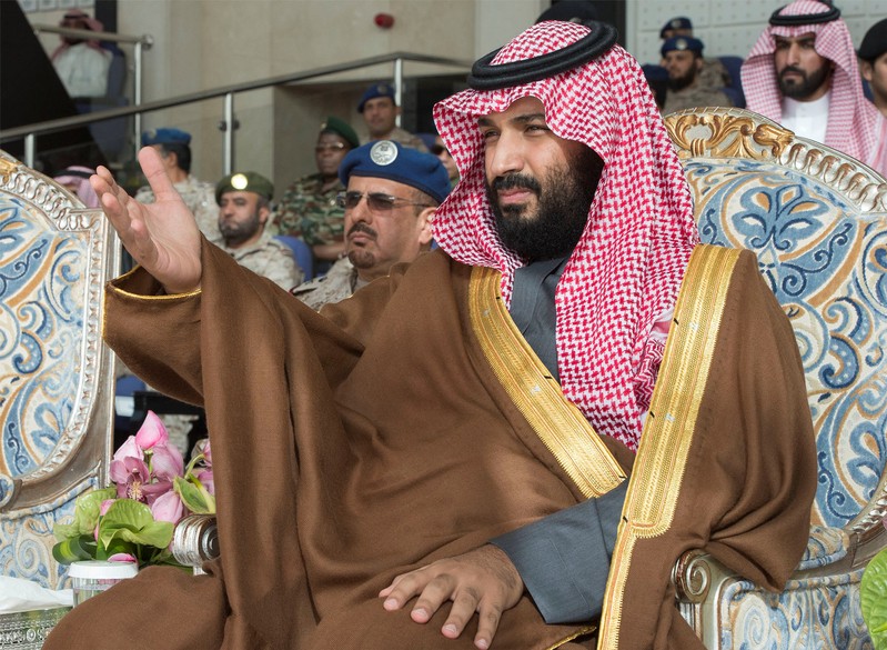 Saudi Arabia's Crown Prince Mohammed bin Salman gestures during the graduation ceremony of the 93rd batch of the cadets of King Faisal Air Academy, in Riyadh