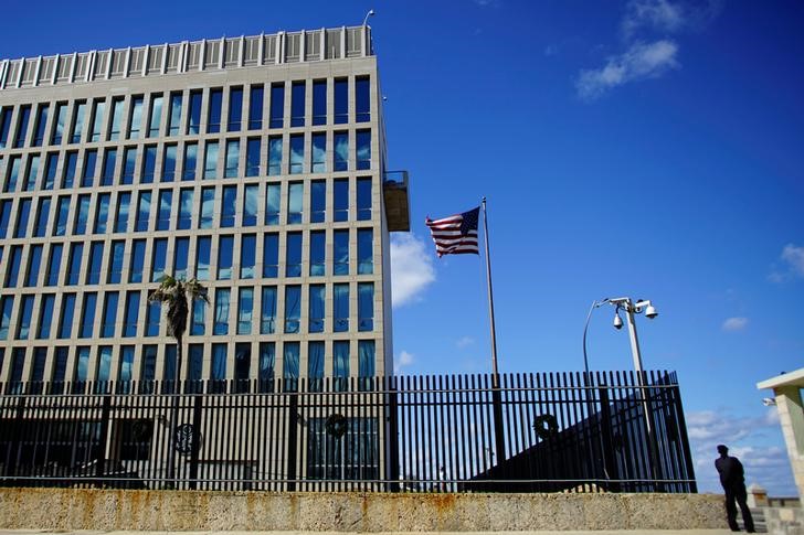 A security guard stands outside the U.S. Embassy in Havana