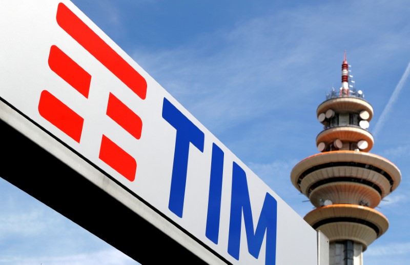 FILE PHOTO: Telecom Italia logo is seen at the headquarters in Milan