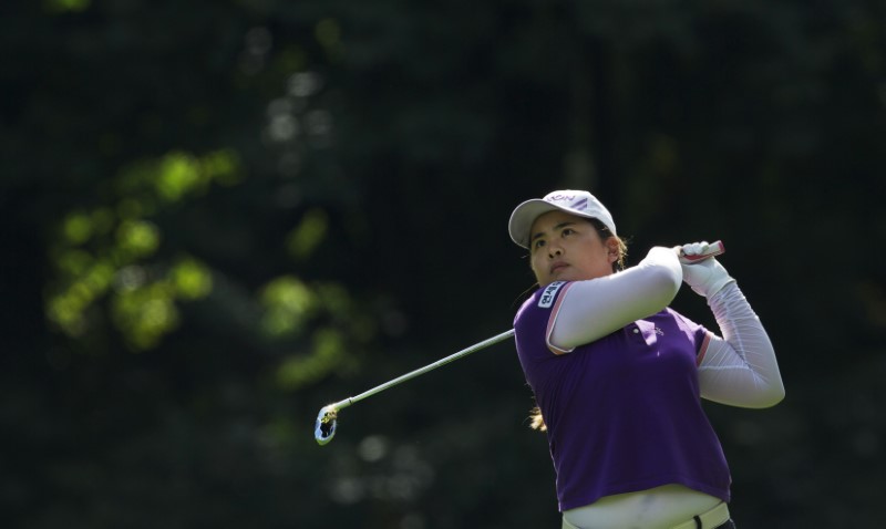 Park In-bee of South Korea hits off the ninth fairway at LPGA Canadian Women's Open golf tournament in Coquitlam
