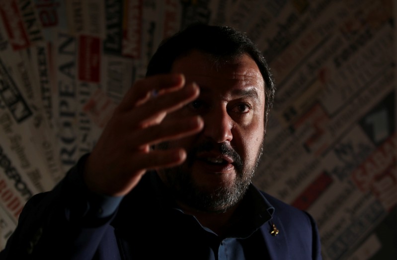 Leader of Italy's far-right League Matteo Salvini attends a news conference at the Foreign Press Club in Rome