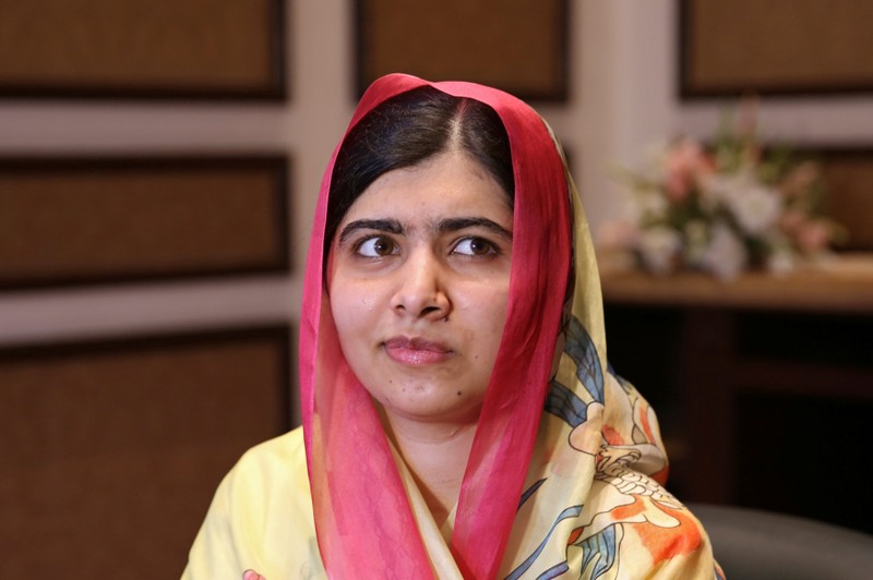 Nobel Peace Prize laureate Malala Yousafzai pauses during an interview with Reuters at a local hotel in Islamabad