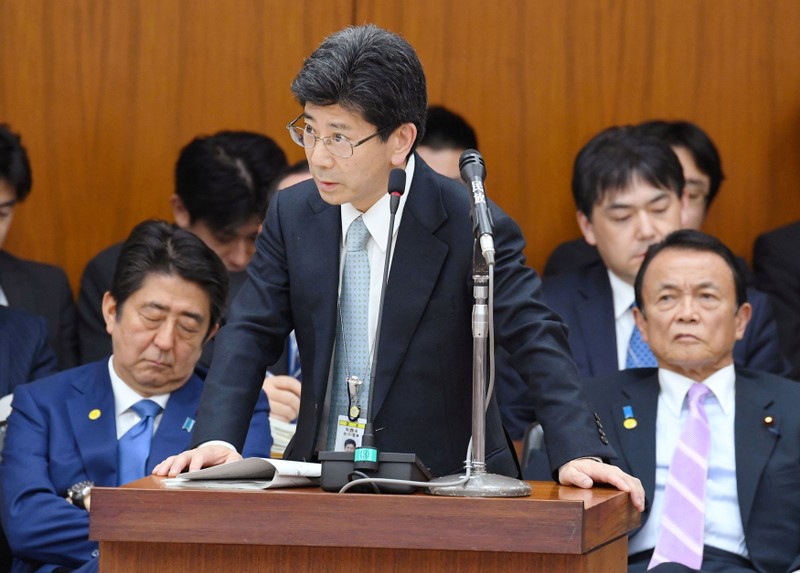 Nobuhisa Sagawa, Director-General of the Ministry of Finance Financial Bureau, answers a question at the parliament in Tokyo