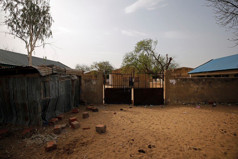 A view shows the gate of girls hostel at the school in Dapchi in the northeastern state of Yobe, where dozens of school girls went missing after an attack on the village by Boko Haram