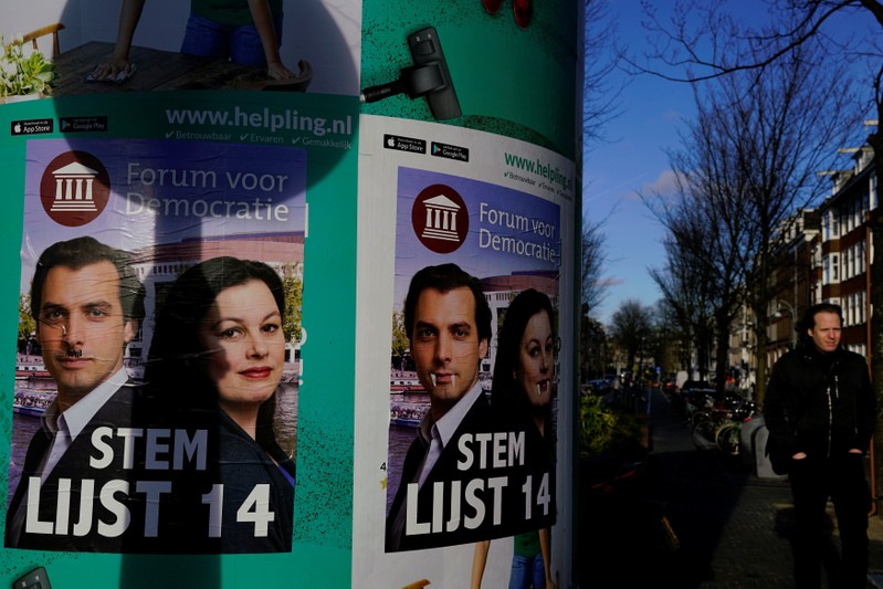 Thierry Baudet (Forum for Democracy) campaign posters are seen during the local council election in Amsterdam