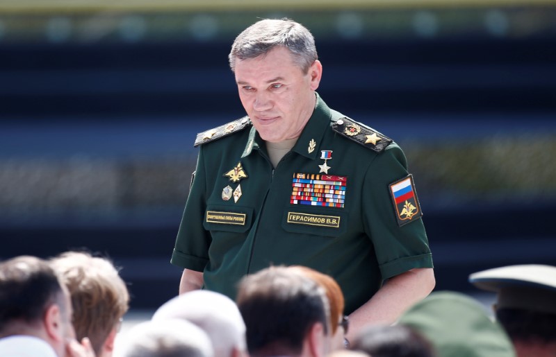 Chief of the General Staff of Russian Armed Forces, Valery Gerasimov, arrives for the opening ceremony of the International Army Games 2017 in Alabino