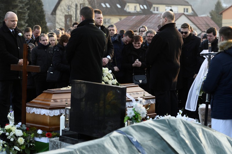 Relatives and friends attend the funeral of investigative reporter Jan Kuciak