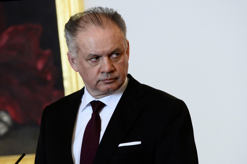 Slovakia's President Andrej Kiska reacts after a meeting of Slovakia’s three top officials at the Bratislava castle
