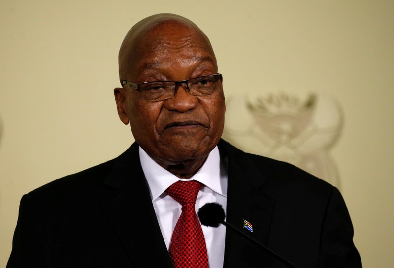 South Africa's President Jacob Zuma leaves announces his resignation at the Union Buildings in Pretoria