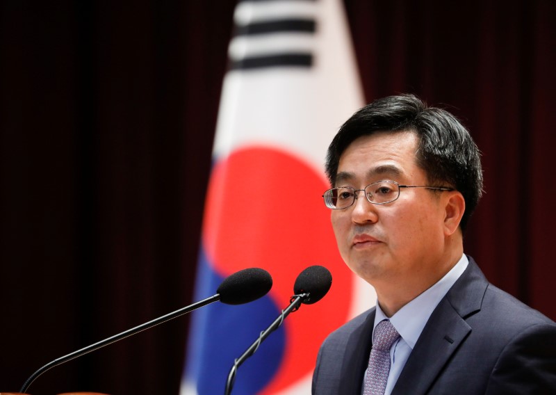 South Korean Finance Minister Kim Dong-yeon speaks during his inaugural ceremony in Sejong government complex in Sejong