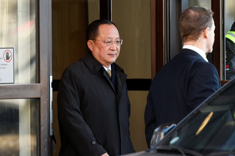 North Korean Foreign Minister Ri Yong Ho leaves the Swedish government building Rosenbad in Stockholm