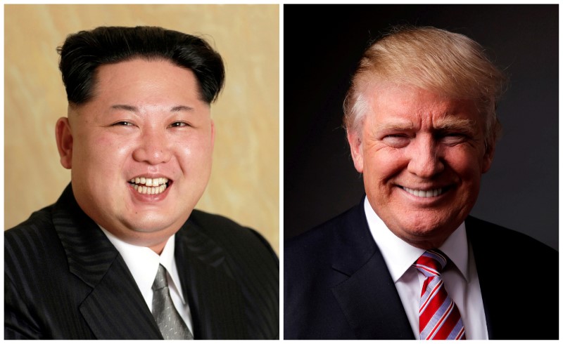 FILE PHOTO - A combination photo of Kim Jong Un and Donald Trump