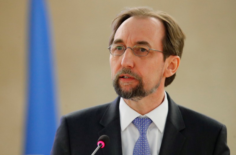 FILE PHOTO:Zeid Ra'ad al-Hussein, U.N. High Commissioner for Human Rights, addresses the Human Rights Council at the United Nations in Geneva