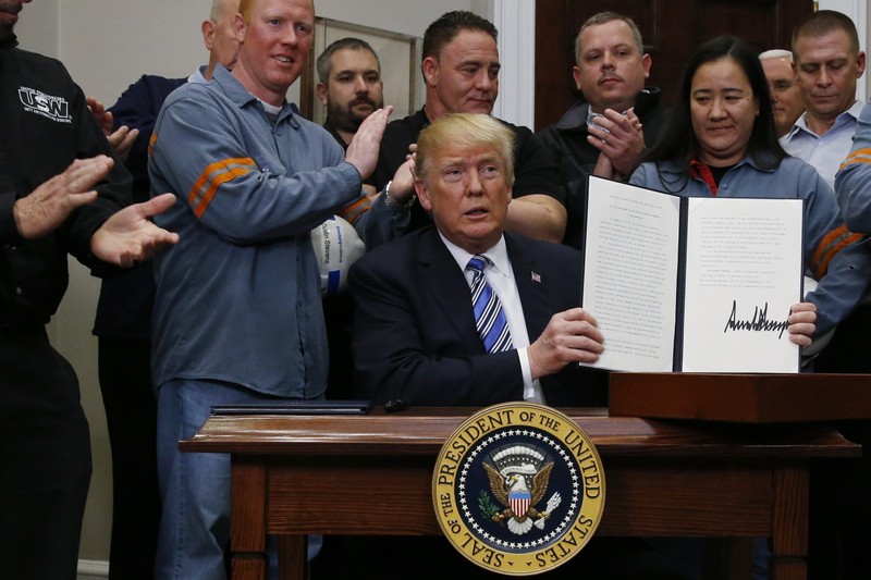 U.S. President Trump hosts signing ceremony to establish tariffs on imports of steel and aluminum at the White House in Washington