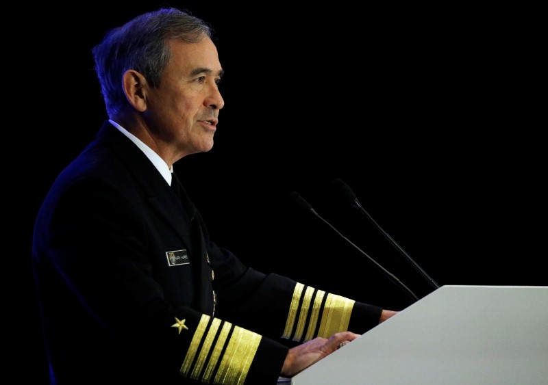 U.S. Navy Admiral Harry Harris Jr, head of the Pacific Command, speaks at a Fullerton Lecture on 