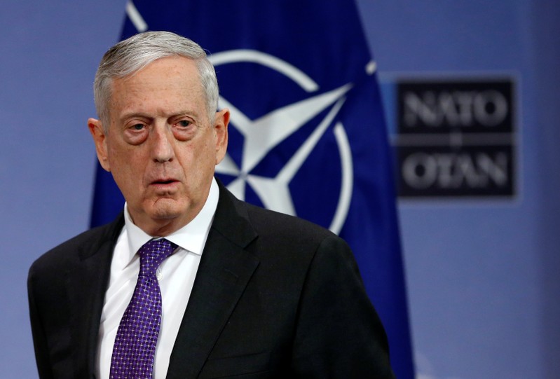 FILE PHOTO: U.S. Secretary of Defence Mattis addresses a news conference during a NATO defence ministers meeting in Brussels