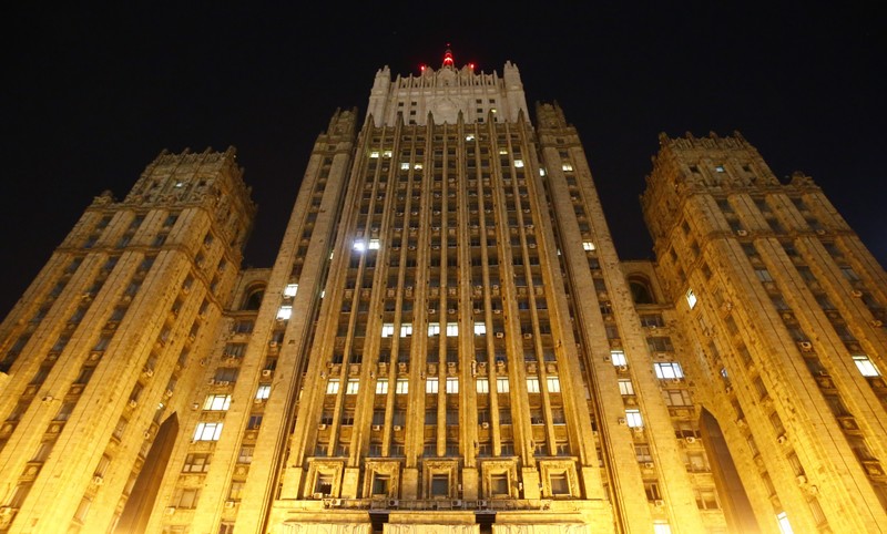 A general view shows the headquarters of the Russian Foreign Ministry in Moscow