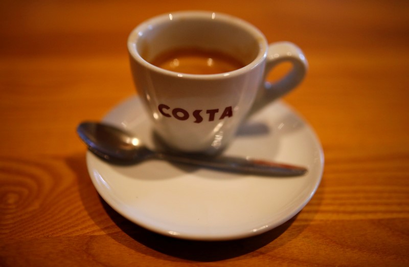 A cup of espresso is pictured on a table at a branch of Costa Coffee near Manchester