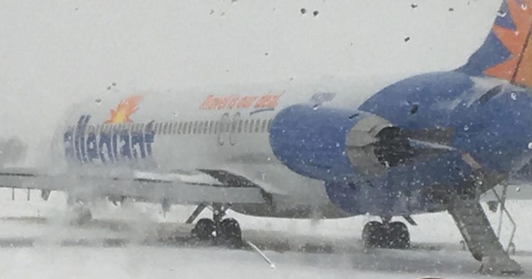 Allegiant Air plane skids off snowy runway at South Dakota airport