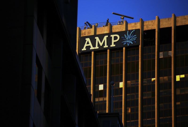 The logo of AMP Ltd, Australia's biggest retail wealth manager, adorns their head office located in central Sydney, Australia