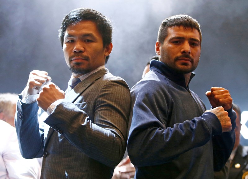 Pacquiao and Matthysse attend a news conference for their upcoming WBA 
