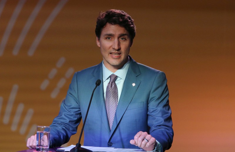 Canada's Prime Minister Justin Trudeau speaks during a press conference at the end of the VIII Summit of the Americas in Lima
