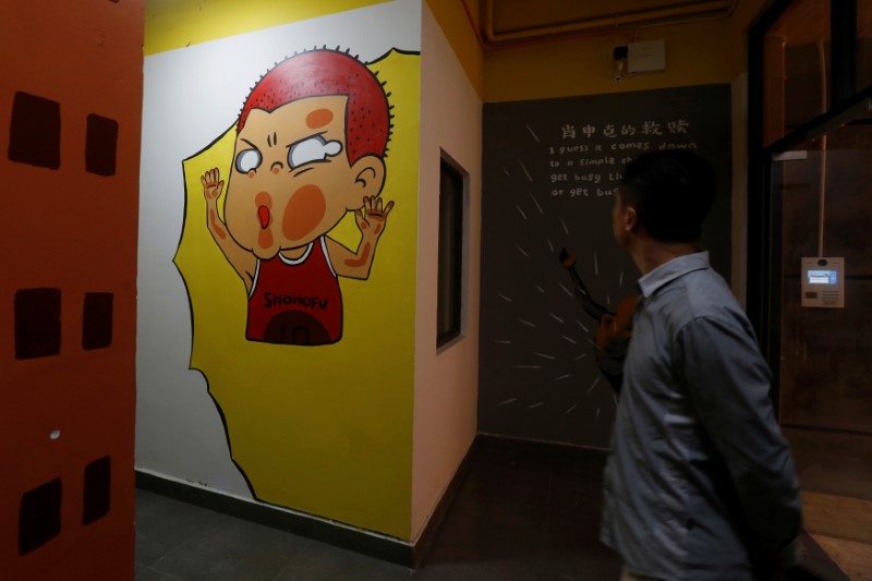 A corridor is seen at a so-called youth apartment in Shenzhen