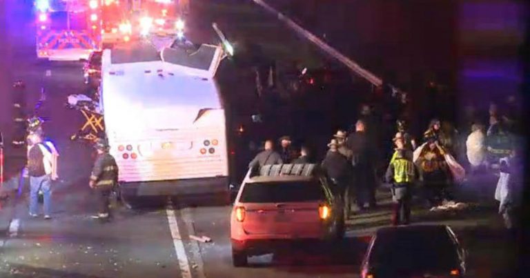 Dozens of students hurt when bus roof sheared off in overpass crash