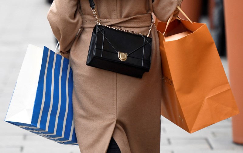 FILE PHOTO: A woman carries her shopping bags in downtown Hamburg