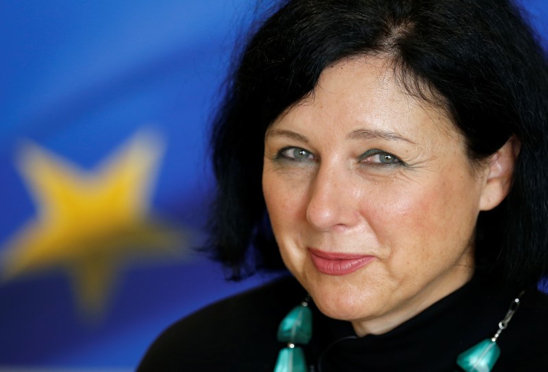 EU Justice Commissioner Jourova speaks during an interview with Reuters in Brussels