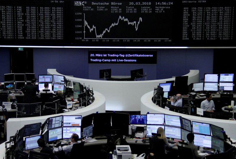 FILE PHOTO: The German share price index, DAX board, is seen at the stock exchange in Frankfurt