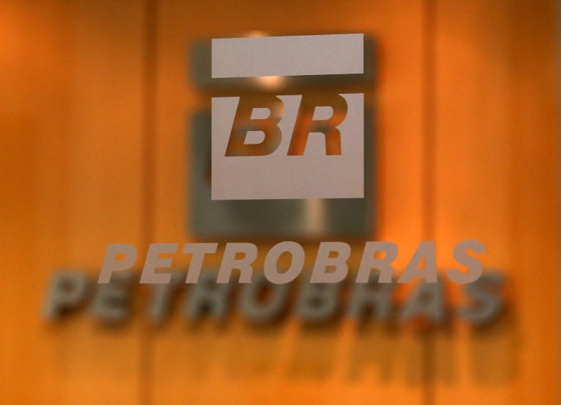 The logo of Brazil's state-run oil company Petrobras is pictured in the company headquarters in Sao Paulo