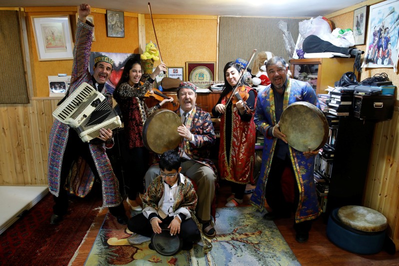 Alaev family pose for a photograph in their rehearsal studio in Rishon Lezion