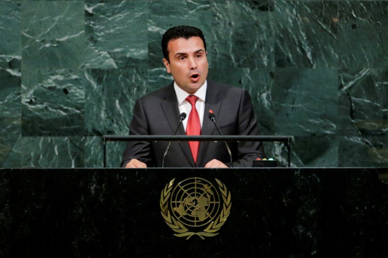 FILE PHOTO: Prime Minister of Macedonia Zaev addresses the 72nd United Nations General Assembly at U.N. headquarters in New York